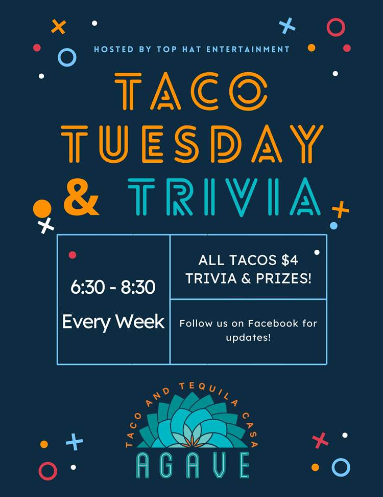 A picture of our Taco Tuesday & Trivia flyer.
